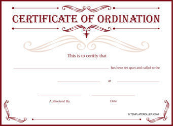 Document preview: Ordination Certificate Template - Red