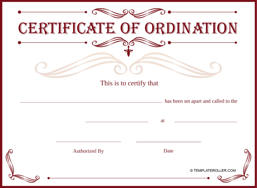 Ordination Certificate Template - Red