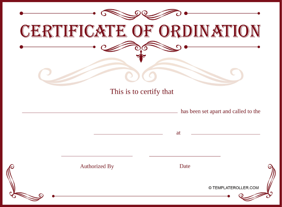 Ordination Certificate Template in Red background design
