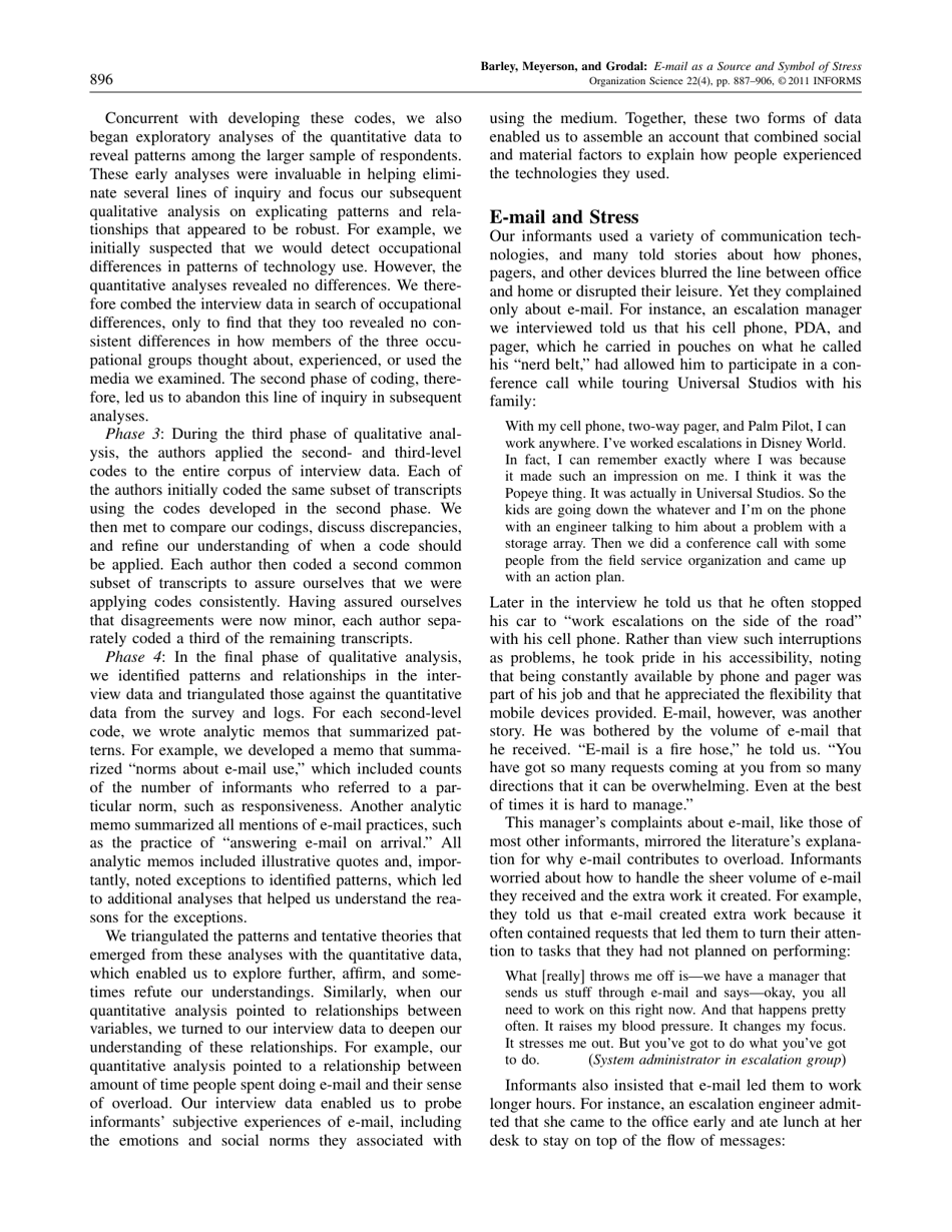 E-Mail as a Source and Symbol of Stress - Stephen R. Barley, Debra E. Meyerson, Stine Grodal, Page 10
