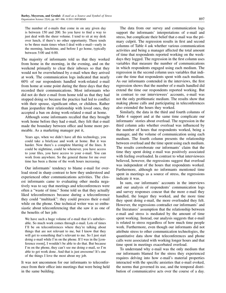 E-Mail as a Source and Symbol of Stress - Stephen R. Barley, Debra E. Meyerson, Stine Grodal, Page 11