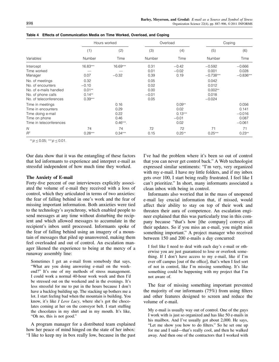 E-Mail as a Source and Symbol of Stress - Stephen R. Barley, Debra E. Meyerson, Stine Grodal, Page 12