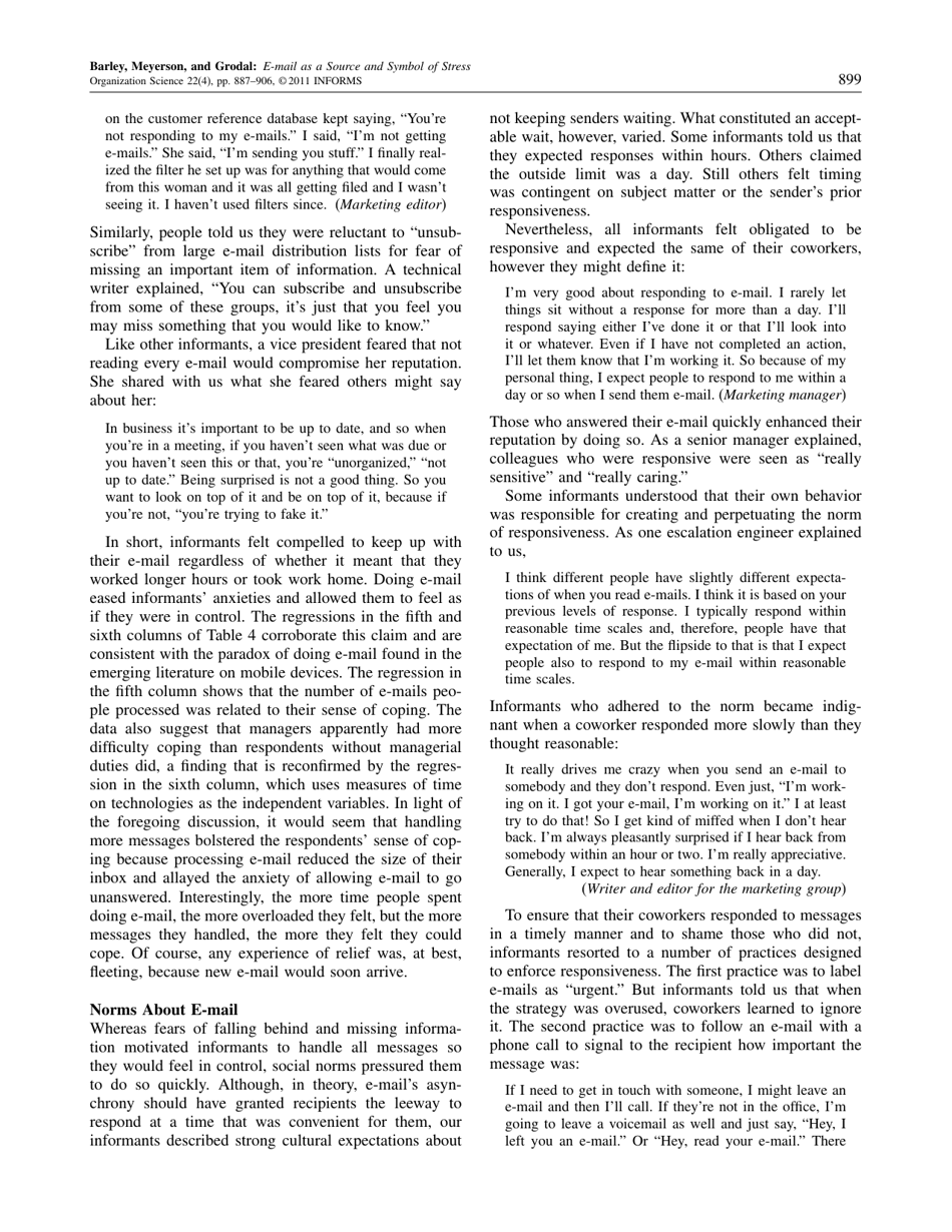E-Mail as a Source and Symbol of Stress - Stephen R. Barley, Debra E. Meyerson, Stine Grodal, Page 13