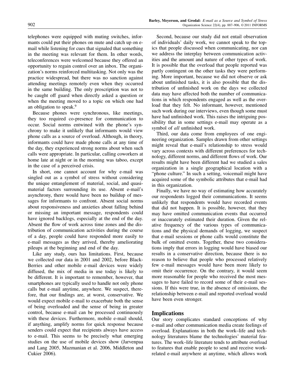 E-Mail as a Source and Symbol of Stress - Stephen R. Barley, Debra E. Meyerson, Stine Grodal, Page 16