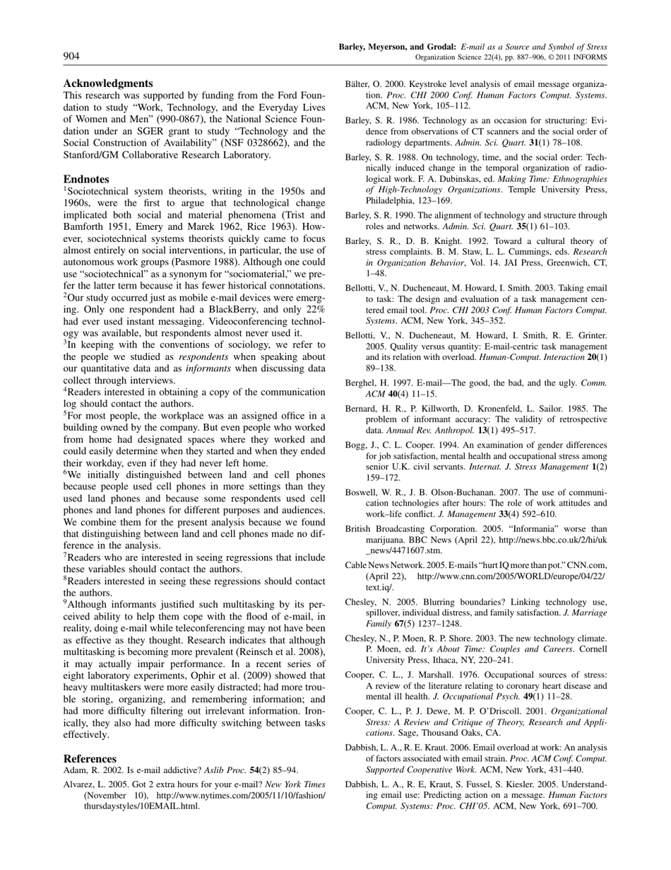 E-Mail as a Source and Symbol of Stress - Stephen R. Barley, Debra E. Meyerson, Stine Grodal, Page 18