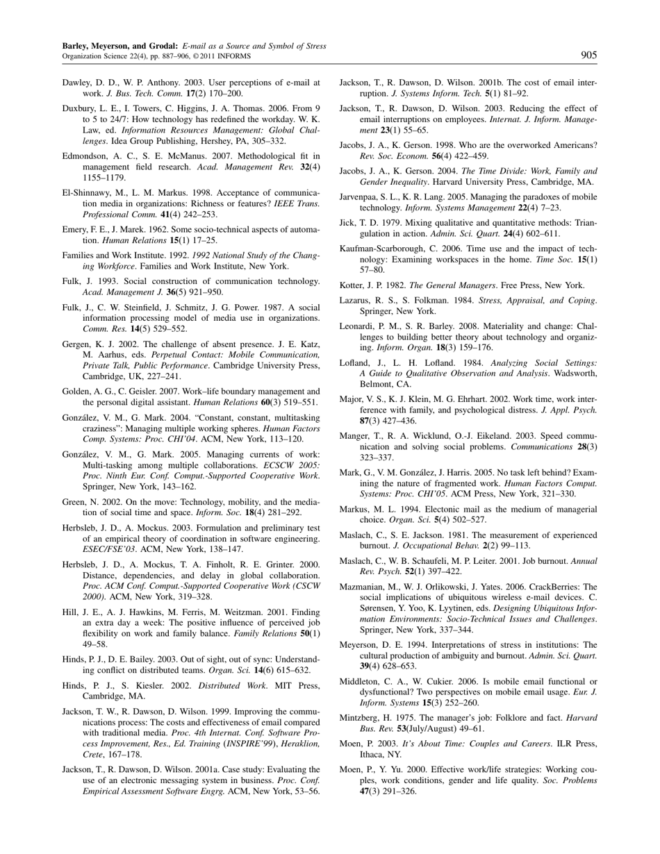 E-Mail as a Source and Symbol of Stress - Stephen R. Barley, Debra E. Meyerson, Stine Grodal, Page 19