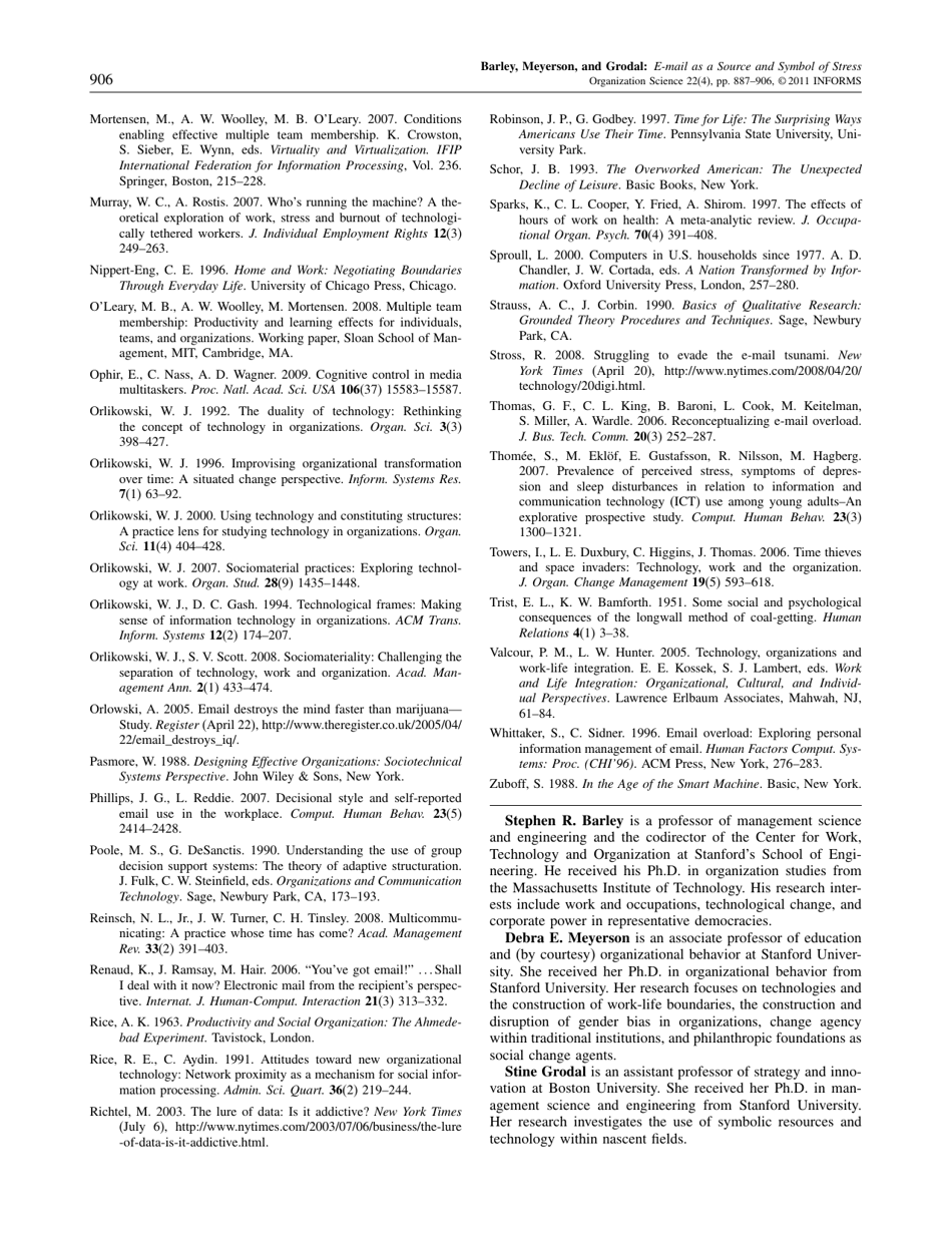 E-Mail as a Source and Symbol of Stress - Stephen R. Barley, Debra E. Meyerson, Stine Grodal, Page 20