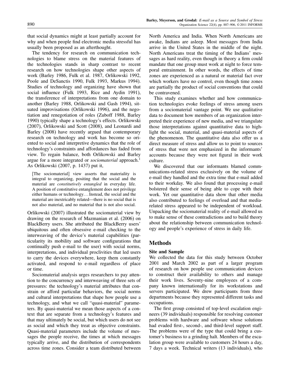 E-Mail as a Source and Symbol of Stress - Stephen R. Barley, Debra E. Meyerson, Stine Grodal, Page 4