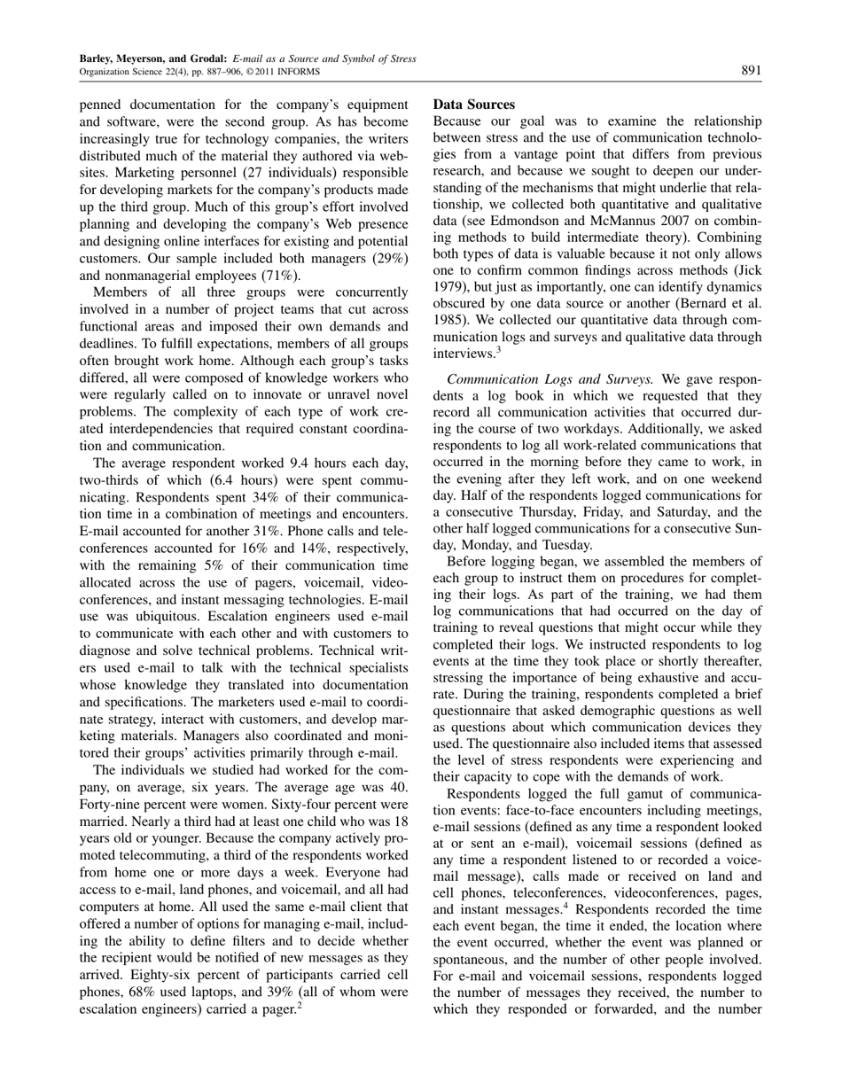 E-Mail as a Source and Symbol of Stress - Stephen R. Barley, Debra E. Meyerson, Stine Grodal, Page 5