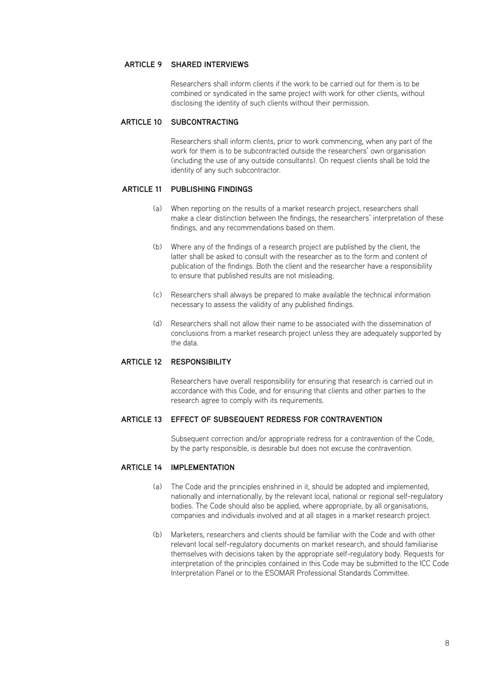Icc / Esomar International Code on Market and Social Research, Page 10