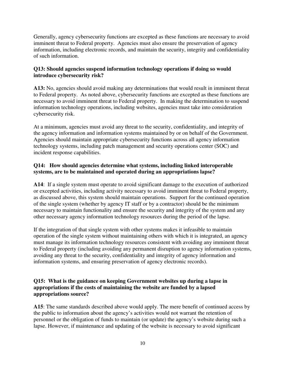Frequently Asked Questions During a Lapse in Appropriations, Page 10