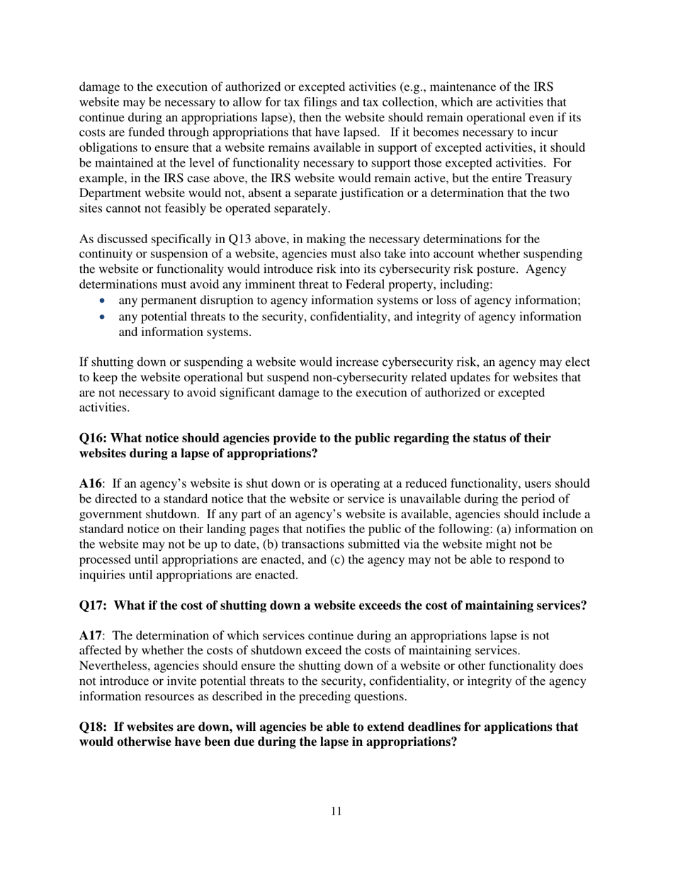 Frequently Asked Questions During a Lapse in Appropriations, Page 11
