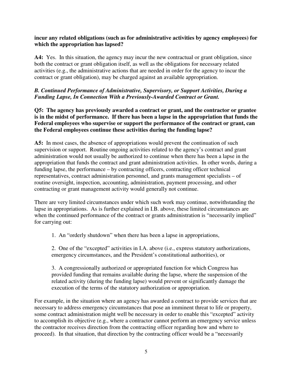Frequently Asked Questions During a Lapse in Appropriations, Page 5