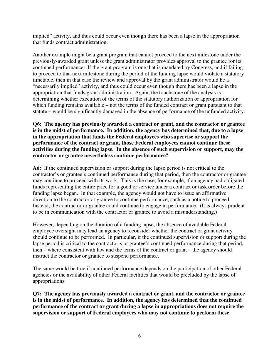 Frequently Asked Questions During a Lapse in Appropriations, Page 6