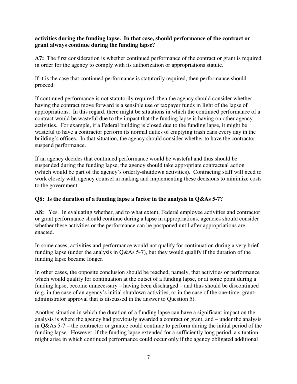 Frequently Asked Questions During a Lapse in Appropriations, Page 7