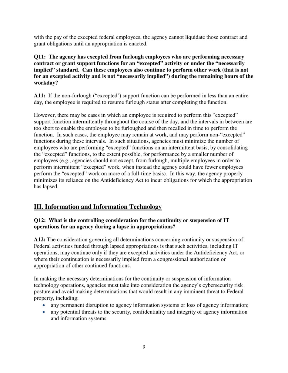 Frequently Asked Questions During a Lapse in Appropriations, Page 9