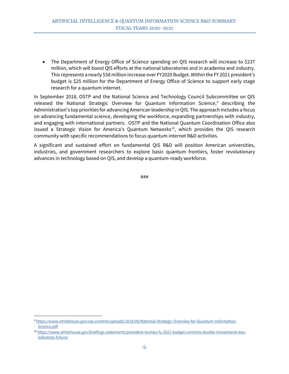 Artificial Intelligence  Quantum Information Science Rd Summary: Fiscal Years 2020-2021, Page 6