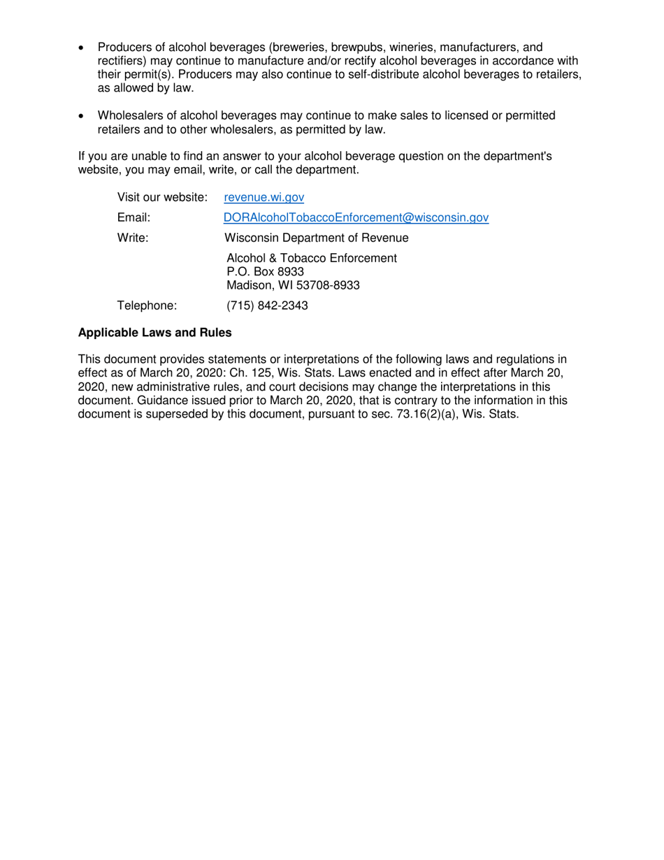Form 100261 Alcohol Beverage Guidelines and Information Related to Covid-19 - Wisconsin, Page 2