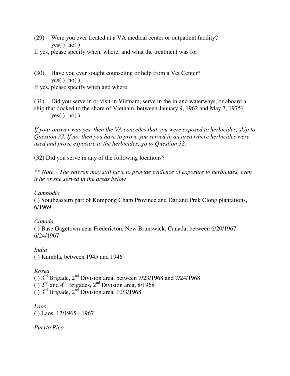Agent Orange (Herbicide Exposure) Intake Form - North Dakota, Page 4