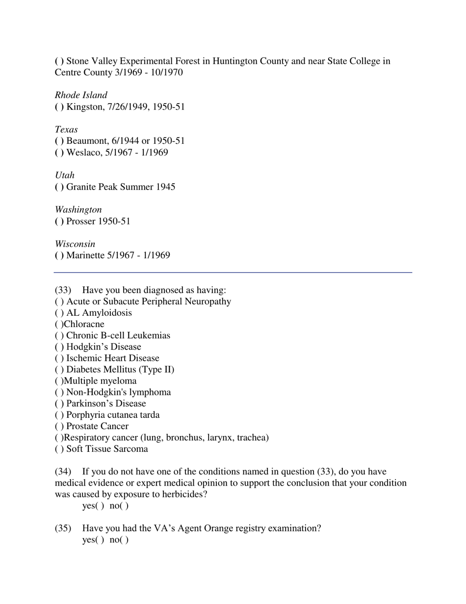 Agent Orange (Herbicide Exposure) Intake Form - North Dakota, Page 7