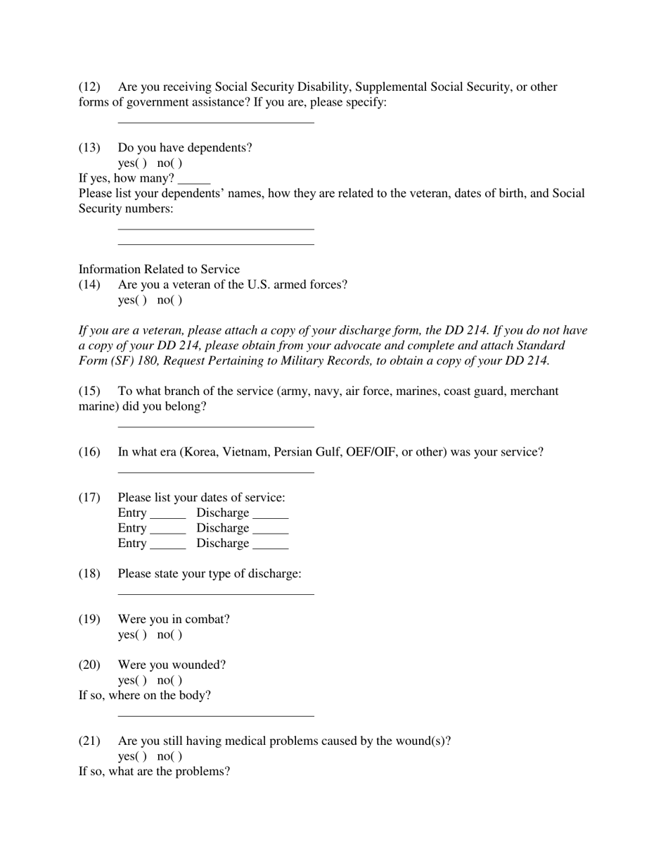 Individual Unemployability (Iu or Tdiu) Intake Form - North Dakota, Page 2