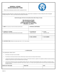 Form HEA0113 General License Device Inventory Form - Ohio