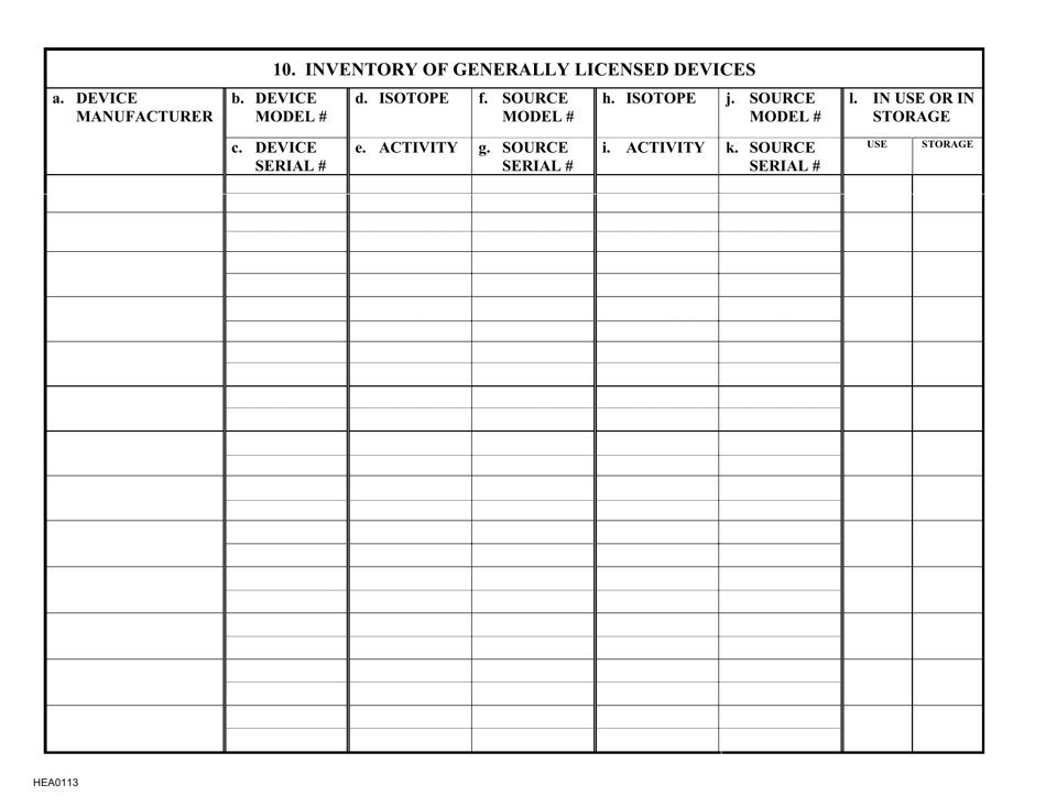 Form HEA0113 General License Device Inventory Form - Ohio, Page 3