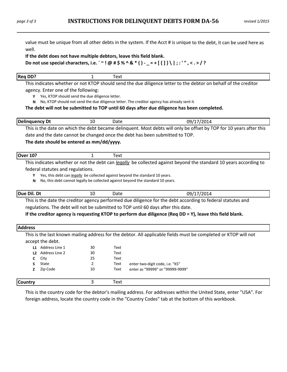 Instructions for Form DA-56 List of Delinquent Accounts - State Agencies - Kansas, Page 3