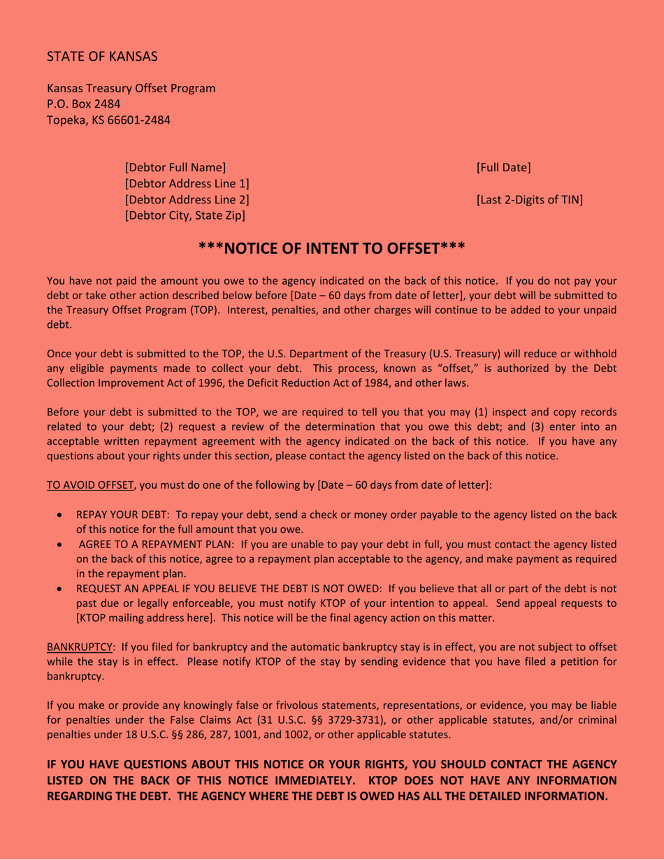 Ktop Notice of Intent to Offset - Kansas, Page 1