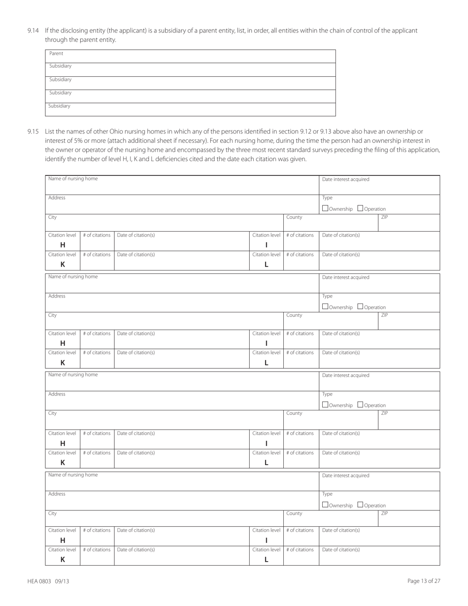 Form HEA0803 Application for Certificate of Need - Ohio, Page 13