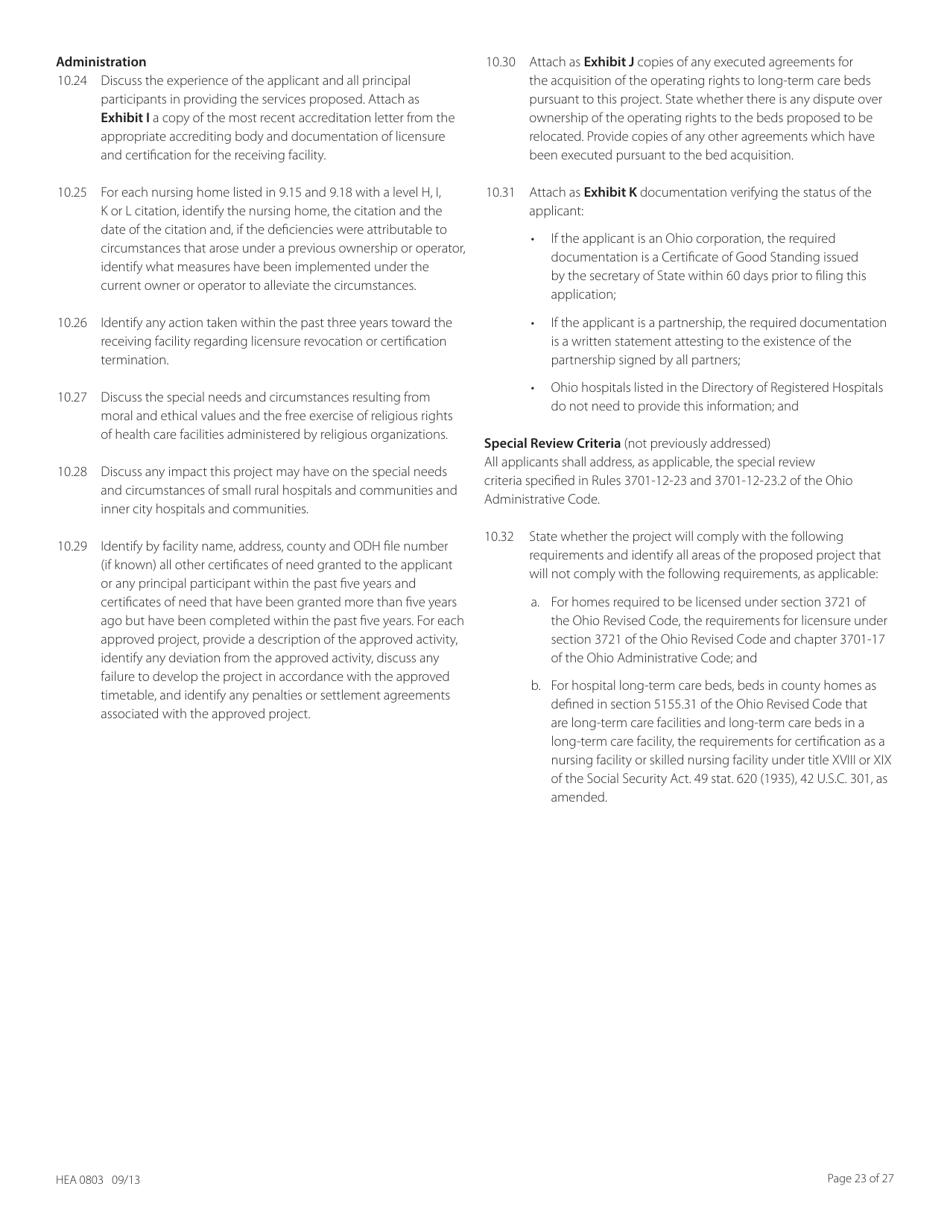 Form HEA0803 Application for Certificate of Need - Ohio, Page 23
