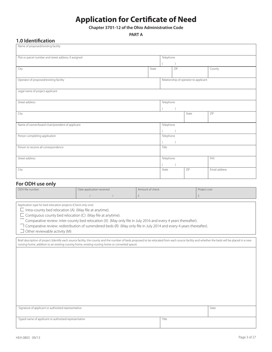 Form HEA0803 Application for Certificate of Need - Ohio, Page 3