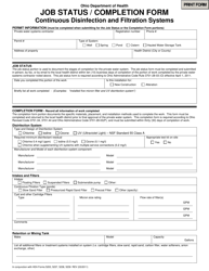 Document preview: Job Status/Completion Form - Continuous Disinfection and Filtration Systems - Ohio