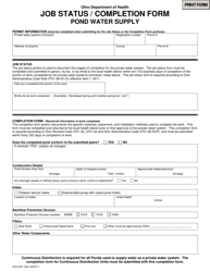 Document preview: Form HEA5237 Job Status/Completion Form - Pond Water Supply - Ohio