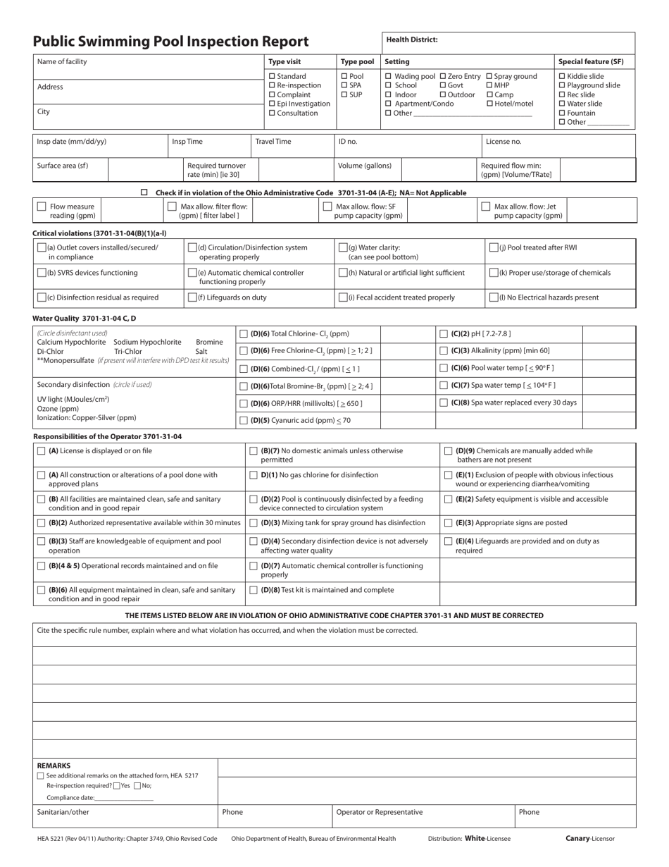 Form HEA5221 - Fill Out, Sign Online and Download Printable PDF, Ohio ...