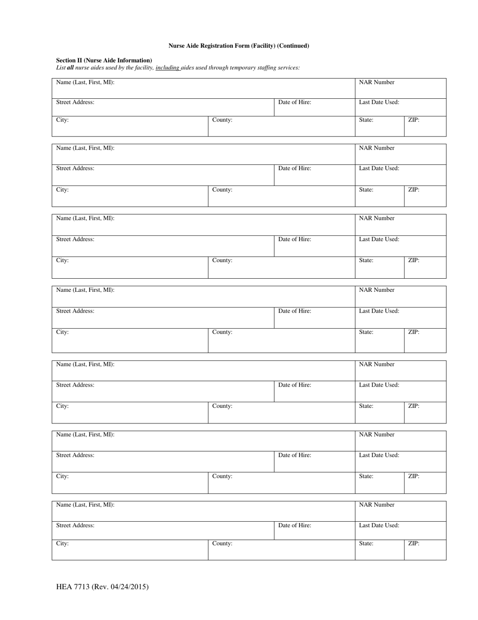 Form HEA7713 Nurse Aide Registration Form (Facility) - Ohio, Page 4