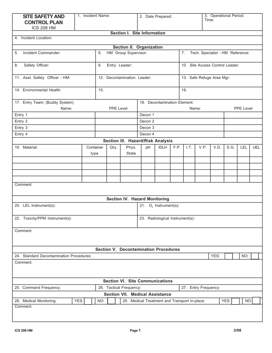 ICS Form 208 HM - Fill Out, Sign Online and Download Fillable PDF ...