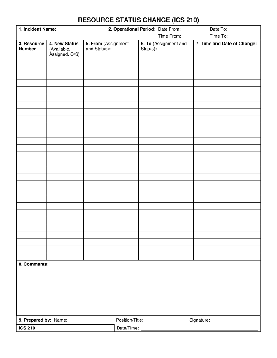 ICS Form 210 Resource Status Change, Page 1