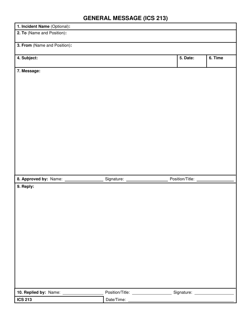 ICS Form 213 General Message, Page 1