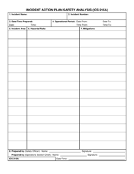 ICS Form 215A &quot;Incident Action Plan Safety Analysis&quot;