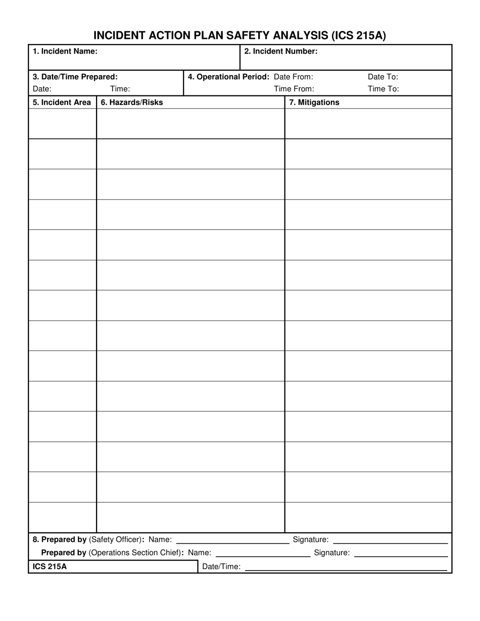 ICS Form 215A Incident Action Plan Safety Analysis, Page 1