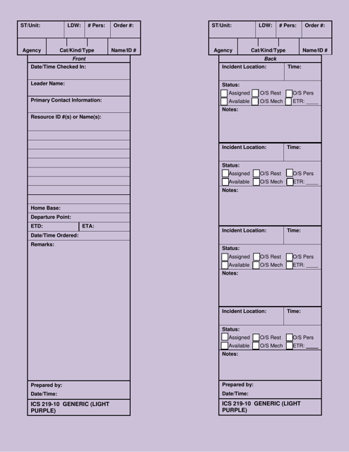 ICS Form 219-10 Generic Card (Light Purple)