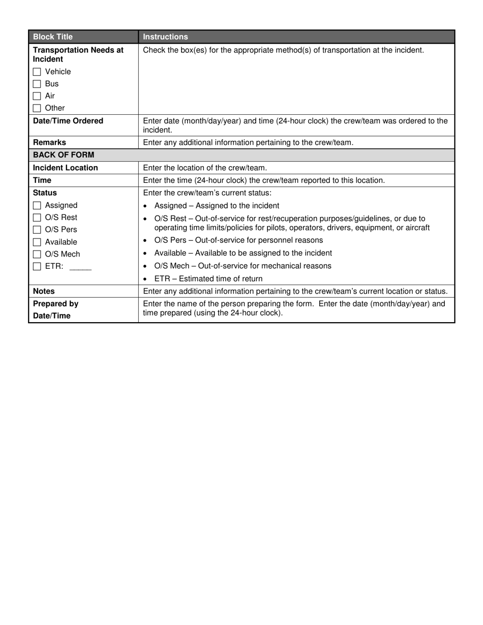 ICS Form 219-2 Crew / Team Card (Green), Page 3