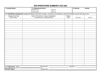 ICS Form 220 Air Operations Summary, Page 2