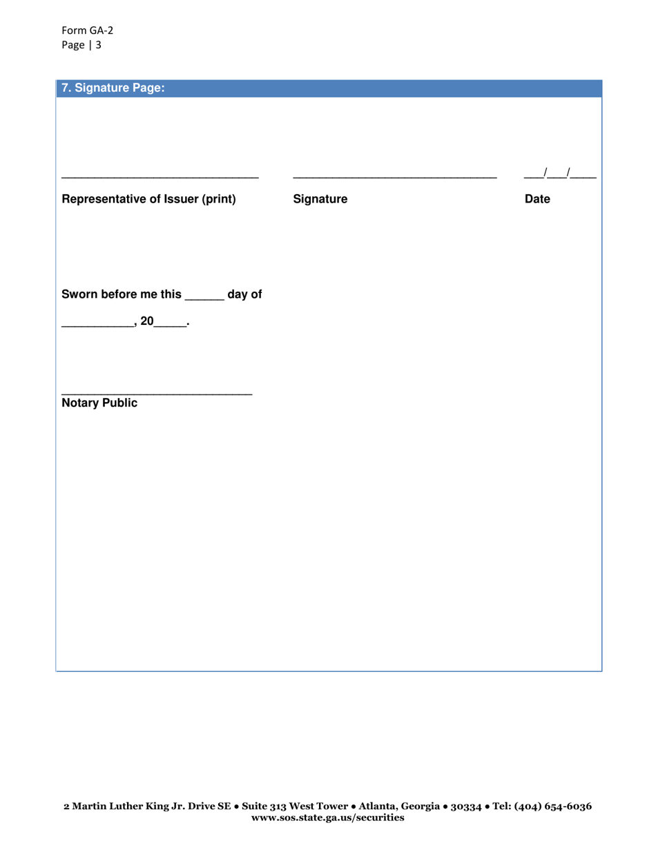 Form GA-2 Not-For-Profit Securities Registration Notice for Issuers of Any Note, Bond, Debenture or Other Debt Instrument - Georgia (United States), Page 3
