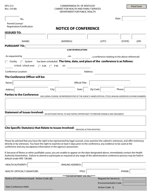 Form DFS-213 Notice of Conference - Kentucky