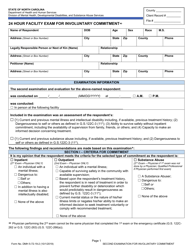 Document preview: Form DMH5-72-19-2 24 Hour Facility Exam for Involuntary Commitment - North Carolina