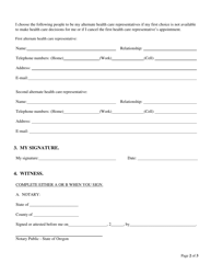 Form for Appointing Health Care Representative and Alternate Health Care Representative - Oregon, Page 2