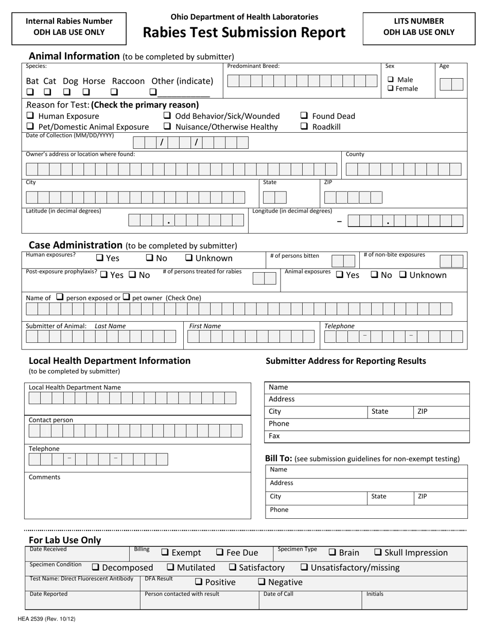 Form HEA2539 - Fill Out, Sign Online and Download Printable PDF, Ohio ...