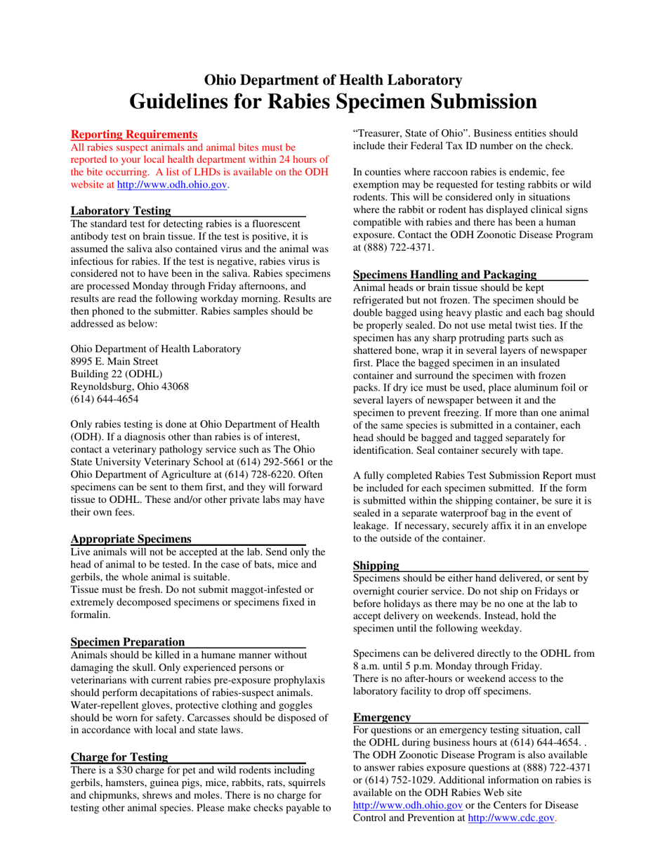 Form HEA2539 Rabies Test Submission Report - Ohio, Page 2